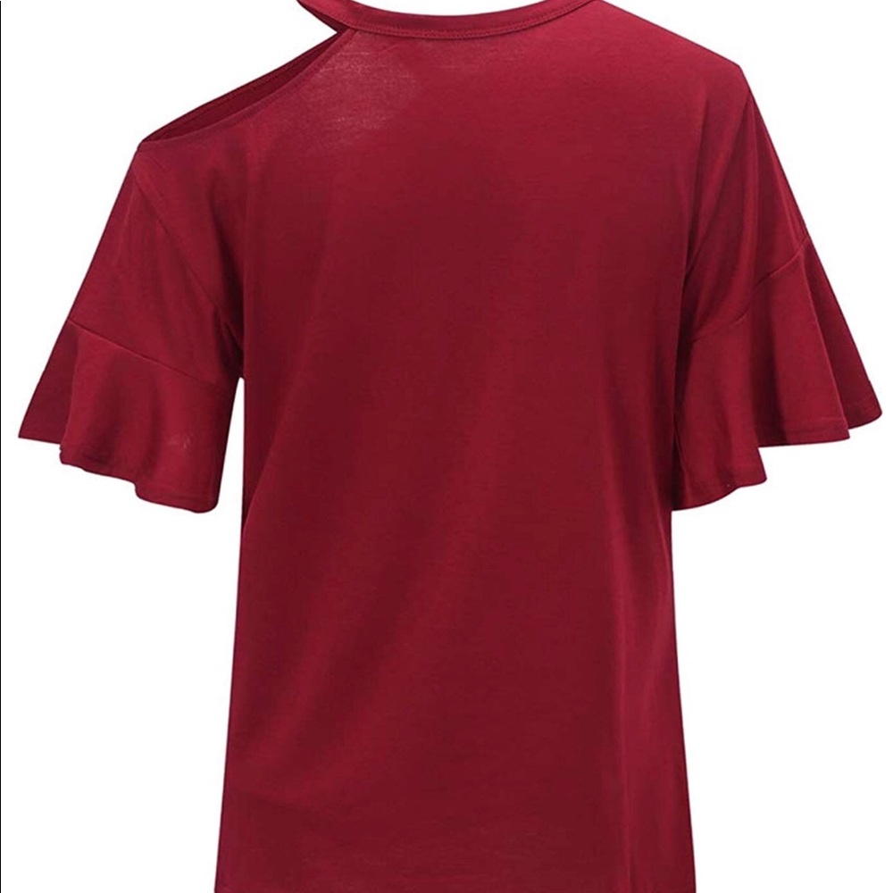 Short Ruffles Sleeve Lightweight Tunic T Shirt - Picture 3 of 6
